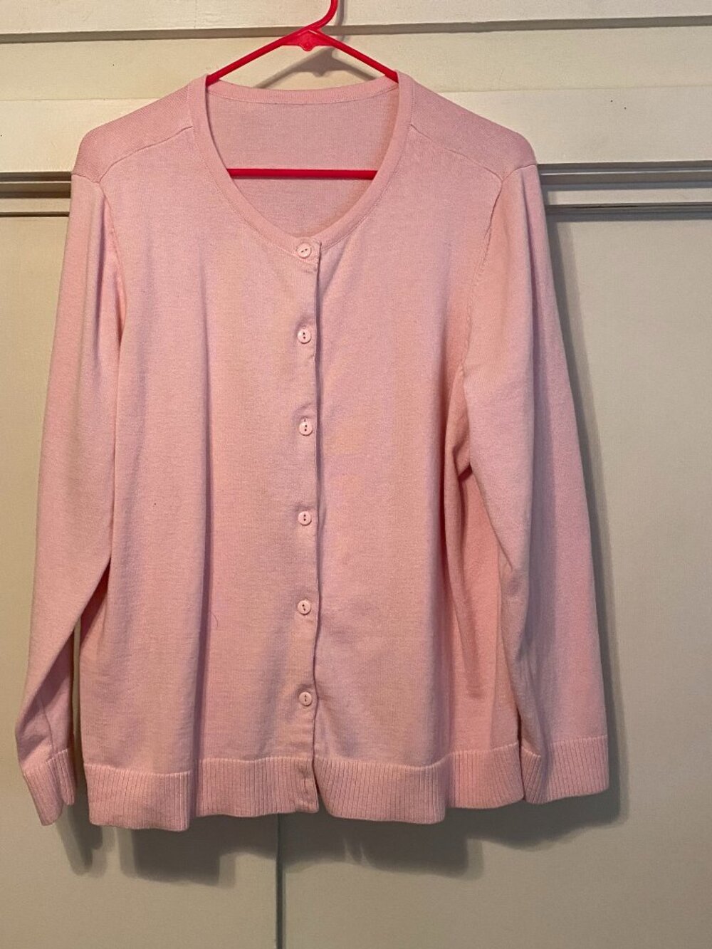 100% cotton, soft pink, button-down, kind of Vintage, sweater, size XL